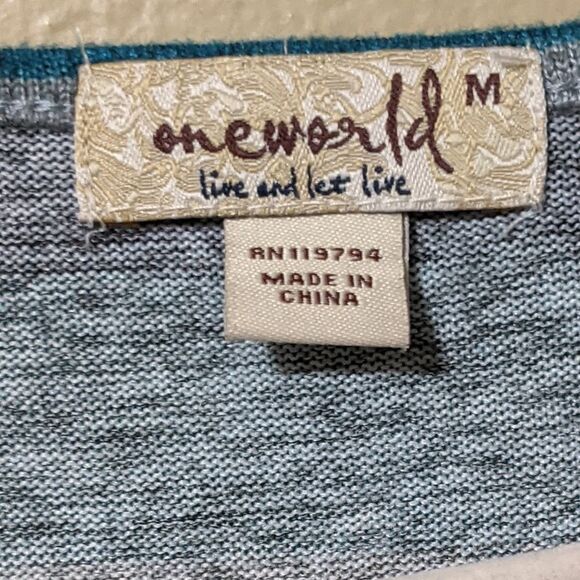 One World Melia Embellished beaded Striped Asymmetrical tunic top M - Picture 3 of 7